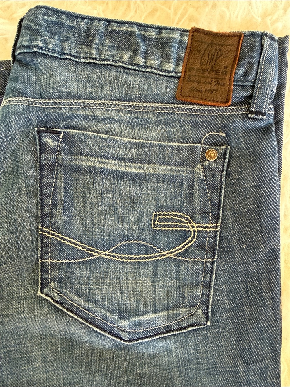Chip & Pepper Women's Blue Denim Jeans with Brown Leather Patch
